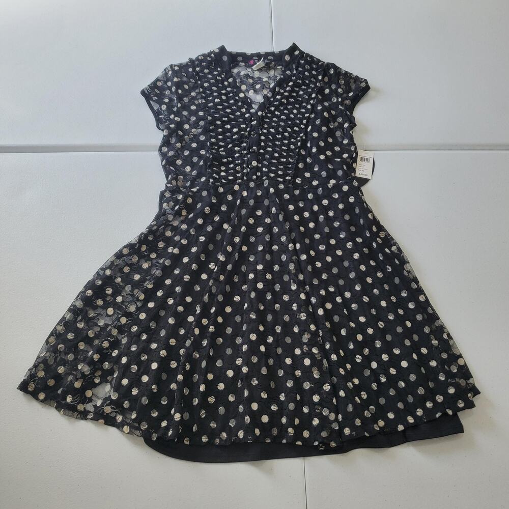 Y2K Whimsigoth Dress Womens XL Black White Polka Dot Sheer Mesh Party NWT